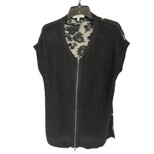 Robert Rodriguez Silk Cashmere Black Crewneck Lace Knit Sweater Vest Size Small